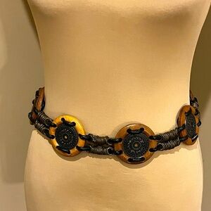 Artisan Wood & Metal Mixed Media Boho Festival Belt, Size Small